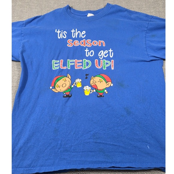 The Village Bar Other - Village Bar Christmas Elfed Up Graphic T-Shirt Mens XL Blue Funny Beer Holiday